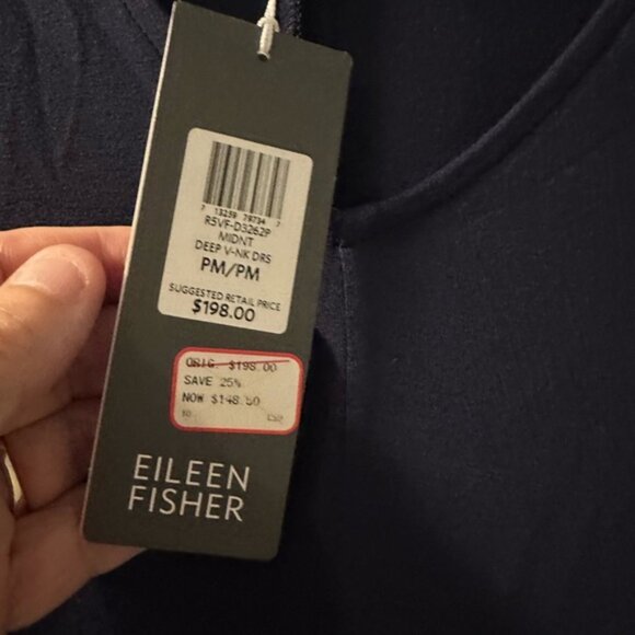 Eileen Fisher Deep V-Neck Midnight Dress - Picture 2 of 7